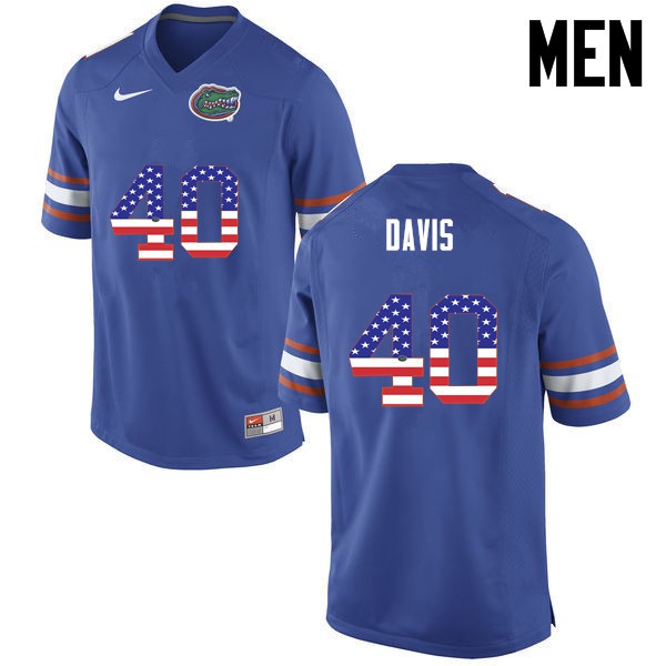 Florida Gators Men #40 Jarrad Davis College Football USA Flag Fashion Blue